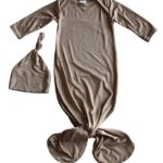 Rocket Bug Plain Silky Knotted Baby Gown with Knotted Hat, Unisex, Boys, Girls, Infant Sleeper-Newborn Gift, First Outfit (0-3 Months, Silky Light Brown)