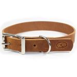 sleepy pup Full Grain Thick Leather Dog Collar – Made in The USA (Medium: 14″-18″, Light Brown)