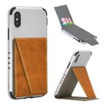 BIBERCAS Phone Card Holder with Stand,Adhesive Stick On Credit Card Slot, Leather Wallet Case with Kickstand for iPhone Android Universal Smartphones-Light Brown