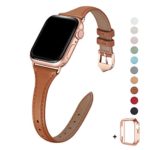 WFEAGL Leather Bands Compatible with Apple Watch 38mm 40mm 42mm 44mm, Top Grain Leather Band Slim & Thin Wristband for iWatch Series 5 & Series 4/3/2/1 (Brown Band+Rosegold Adapter, 38mm 40mm)