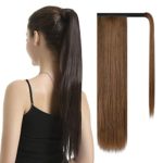 BARSDAR 30 Inch Ponytail Extension Long Straight Wrap Around Clip in Synthetic Fiber Hair for Women – Medium Brown & Light Auburn Mixed