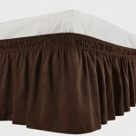 Biscaynebay Wrap Around Bed Skirts Elastic Dust Ruffles, Easy Fit Wrinkle and Fade Resistant Luxurious Silky Textured Durable Fabric, Brown King 15 Inches Drop