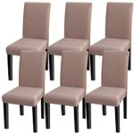 Fuloon 6 Pack Super Fit Stretch Removable Washable Short Dining Chair Protector Cover Seat Slipcover for Hotel,Dining Room,Ceremony,Banquet Wedding Party (Light Brown)
