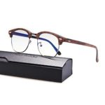 Merstoclo Blue Light Blocking Glasses, Semi Rimless Clear Lens, Anti Eyestrain UV Filter Lens Lightweight Frame, Men/Women (Brown Wood Grain Frame)