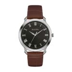 Bulova Men’s Quartz Stainless Steel and Brown Leather Dress Watch (Model: 96A184)