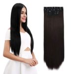 REECHO 16″ Straight Short 4 PCS Set Thick Clip in on Hair Extensions Dark Brown