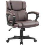 Furmax Mid Back Executive Office Chair Swivel Computer Task Chair with Armrests,Ergonomic Leather-Padded Desk Chair with Lumbar Support (Brown)