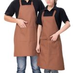2 Pack Adjustable Bib Apron with Pocket, Coffee Shop, Kitchen, Bar, Bakery, Hotel, Durable Apron for Women Men (Light coffee)