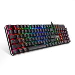 EagleTec KG050-BR RGB LED Backlit Mechanical Gaming Keyboard, Low Profile 104 Key USB Keyboard with Quiet Cherry Brown Switches for PC Gamer – (Black RGB LED Backlit)