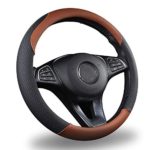 Steering Wheel Cover for Women Men Girl- Microfiber Leather Wheel Protector, Universal Covers Size 14.5′- 15.2” inch 38cm for Car Jeep Truck, Anti-Slip Texture Embossing (Brown Black)