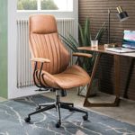 ovios Ergonomic Office Chair,Modern Computer Desk Chair,high Back Suede Fabric Desk Chair with Lumbar Support for Executive or Home Office (Brown)