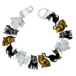 PammyJ Cat Bracelet Brown White and Black Kitties with Magnetic Closure