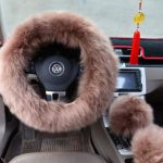 Ogrmar Winter Warm Faux Wool Steering Wheel Cover with Handbrake Cover & Gear Shift Cover for 14.96″ X 14.96″ Steeling Wheel in Diameter 1 Set 3 Pcs (Cameo Brown)
