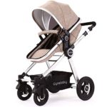 Baby Stroller Bassinet Pram Carriage Stroller – Cynebaby All Terrain Vista City Select Pushchair Stroller Compact Convertible Luxury Strollers add Foot Cover (Light Brown)