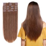12-22inch Clip in Remy Human Hair Extensions #6 Light Brown Grade 7A Thick to End Full Head Natural Hair Long Straight 8 Pieces 18clips 75g 12″-14”