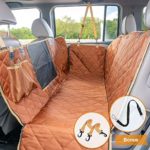 iBuddy Dog Car Seat Covers for Back Seat Cars/Trucks/SUV, Waterproof Dog Car Hammock Mesh Window Side Flaps, Durable Anti-Scratch Machine Washable Pet Car Seat Cover (56″ W x 58″ L, Brown)
