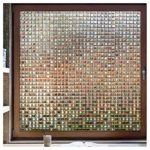 rabbitgoo Decorative Window Film No-Glue (Brown), 3D Window Privacy Films for Glass, Non-Adhesive Window Privacy Clings for Window Decals & UV Blocking (Brown Mosaic, 17.5 x 78.7 inches)