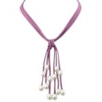 Dahlia Triple Strand Cascade Cultured Pearls Suede Necklace (8-10mm), 16″+2″ Extender