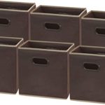 6 Pack – SimpleHouseware Foldable Cube Storage Bin with Handle, Brown (12-Inch Cube)