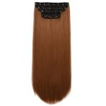 REECHO 24″ Straight Long 4 PCS Set Thick Clip in on Hair Extensions Light Golden Brown