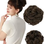 REECHO Women’s Thick 2PCS Hair Scrunchies Made of Hair Curly Wavy Updo Hair Bun Extensions Messy Hairpieces – Ash Light Brown