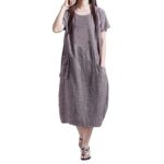 Hot Sale Short Sleeve Dress,Jushye Sexy Women Cotton Linen Loose Pocket Casual Long Bohe Dress (XL, Brown)