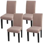Fuloon 4 Pack Super Fit Stretch Removable Washable Short Dining Chair Protector Cover Seat Slipcover for Hotel,Dining Room,Ceremony,Banquet Wedding Party (Light Brown)