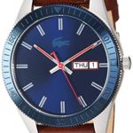 Lacoste Men’s Legacy Stainless Steel Quartz Watch with Leather Calfskin Strap, Brown, 20 (Model: 2010981)