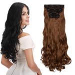 REECHO 24″ Curly Wavy 4 Pieces Clip in on Hair Extensions Light Golden Brown