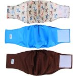 Teamoy Reusable Wrap Diapers for Male Dogs, Washable Puppy Belly Band Pack of 3 (XL, 25”-29”Waist, Light Blue+ Dogs+Coffee)