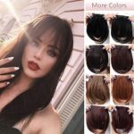 Fashion Clip In Bangs Extensions Front Full Neat Bangs Fringe 2 Clips One Piece Thick Straight Hairpiece Accessories Synthetic Hairpiece For Women (8 inches,dark brown)