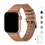Bestig Band Compatible for Apple Watch 38mm 40mm 42mm 44mm, Genuine Leather Replacement Strap for iWatch Series 5/4/3/2/1, Sports & Edition (Saddle Brown Band+Rose Gold Adapter, 42mm 44mm)