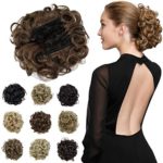 Yamel Messy Curly Hair Bun Extensions Combs Clip in Bun Stretch Chignon Updo Hairpiece Scrunchie Light Brown