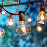 SkrLights 25Ft Outdoor String Lights with 27 Globe Clear G40 Bulbs,UL Listed Backyard Patio Hanging Indoor/Outdoor Lights for Bistro Tents Market Cafe Wedding Porch Letters Party Decor-Brown Wire