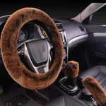 SHIAWASENA Warm Faux Wool Steering Wheel Cover with Handbrake Cover & Gear Shift Cover 3 Pcs Set (Brown&Black)