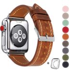 Compatible iWatch Band 38mm 40mm, Top Grain Leather Band Replacement Strap iWatch Series 5/ 4, 3, 2, 1,Sport, Edition New Retro discoloured leather (Retro Camel Brown+silver buckle, 38mm40mm)