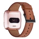WFEAGL for Fitbit Versa Band, Top Grain Leather Band Replacement Strap for Fitbit Versa/Versa 2 /Versa Lite/Versa SE Fitness Smart Watch(Brown Band+Black Buckle)