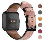 EZCO Leather Bands Compatible with Fitbit Versa/Versa 2 / Versa Lite, Vintage Genuine Leather Band Replacement Strap Wristband Accessories Man Women 5.5″-7.8″ Wrist Compatible with Versa Smart Watch