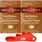 Billington’s Natural Light Brown Muscovado Unrefined Cane Sugar, 16 Ounce (Pack of 2) with By The Cup Swivel Spoons