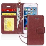 FYY Case for iPhone SE/iPhone 5S/iPhone 5, [Kickstand Feature] Luxury PU Leather Wallet Case Flip Folio Cover with [Card Slots][Wrist Strap] for iPhone SE/iPhone 5S/iPhone 5-Dark Brown