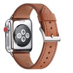 WFEAGL Compatible iWatch Band 38mm 40mm, Top Grain Leather Band Replacement Strap for iWatch Series 5,Series 4,Series 3,Series 2,Series 1,Sport, Edition(Brown Band+Silver Adapter, 38mm 40mm)