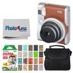Fujifilm INSTAX Mini 90 Neo Classic Instant Camera (Brown) + Fujifilm Instax Mini Instant Film (20 Exposures) + Compact Camera Case + Sticker Frames Sports Package + Photo4Less Cleaning Cloth