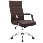 Furmax Ribbed Office Desk Chair Mid-Back PU Leather Executive Conference Task Chair Adjustable Swivel Chair with Arms (Brown)