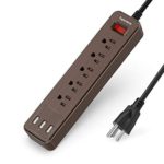 USB Surge Protector Power Strip Mountable Extension Cord Fire Proof Multiple Protection 5 Outlet 3 USB Port with Hook & Loop Fastener for iPhone iPad PC Home Office Travel Brown SUPERDANNY