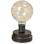 Whole House Worlds Edison Globe Style Light Bulb, Clear Glass Holding Copper Wire Micro LED String-Lights, Brown Base, 3 .5 D x 6.75 H Inches