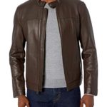 Cole Haan Men’s Bonded Leather Moto Jacket, Dark Brown, M