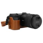 MegaGear MG1809 Ever Ready Leather Camera Half Case Compatible with Sony Alpha A6600 – Light Brown
