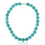 Gem Stone King 16inches Round 14mm Green Simulated Turquoise Howlite Necklace with Lobster Clasp