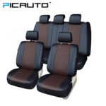 PIC AUTO Car Seat Covers Set for Auto, Truck, Van, SUV – PU Leather, Airbag Compatible, Universal Fit (Brown 9-Pieces)