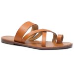 Herstyle Donnoddi Women’s Slip On Flip Flops Gladiator Shoes Open Toe Loop Flat Sandalsl Cognac 6.5